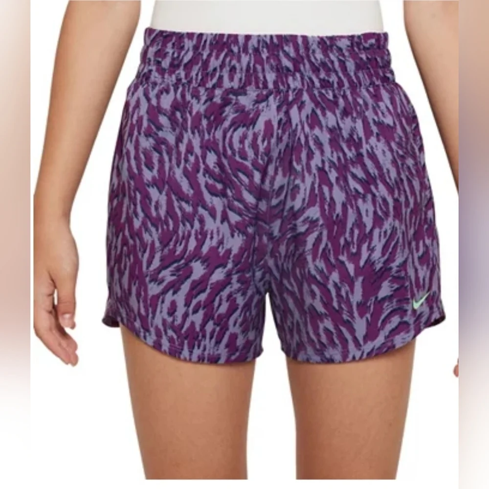 Nike Girls’ One Woven High Rise Printed Shorts: PURPLE: NEW WITH TAGS: SIZE XL
